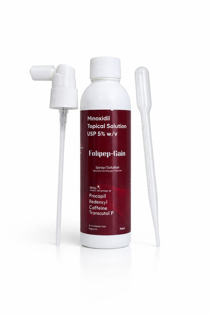 Folipep-Gain Minoxidil Topical Solution USP 5% (60ml) – Advanced Hair Regrowth Formula with Procapil & Redensyl