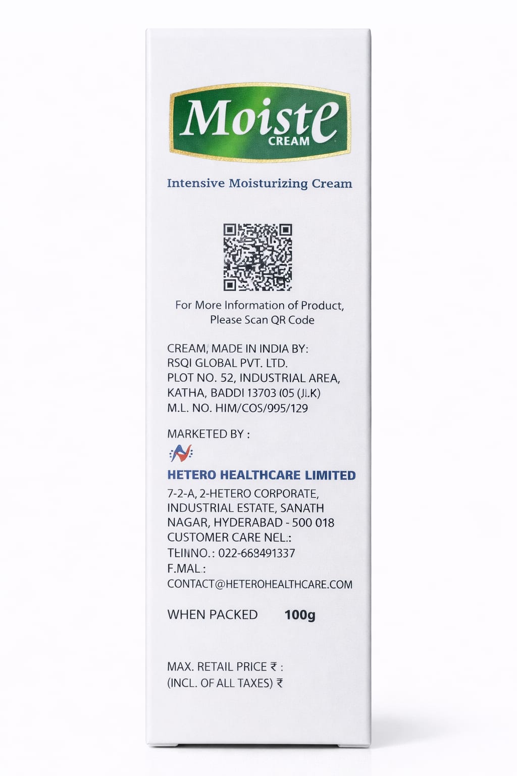moiste intensive moisturizing cream | non-greasy hydration for all skin types | non-comedogenic | 100g