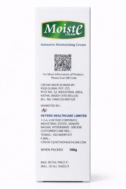 Moiste Intensive Moisturizing Cream | Non-Greasy Hydration for All Skin Types | Non-Comedogenic | 100g