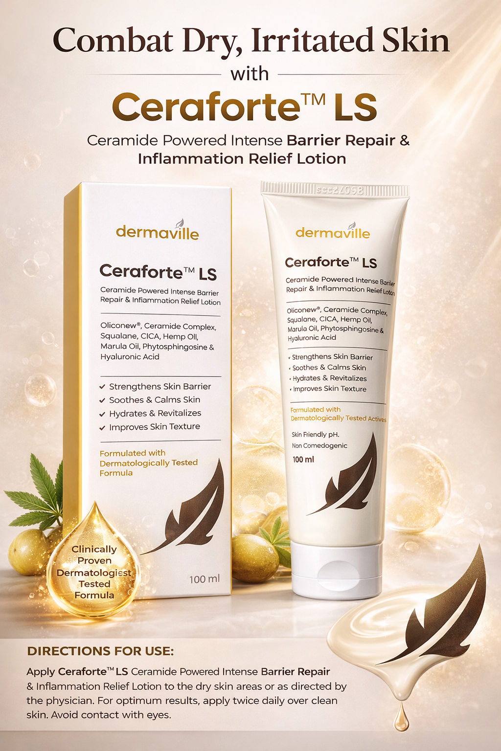 ceraforte™ ls ceramide barrier repair lotion with cica, hemp & marula oils