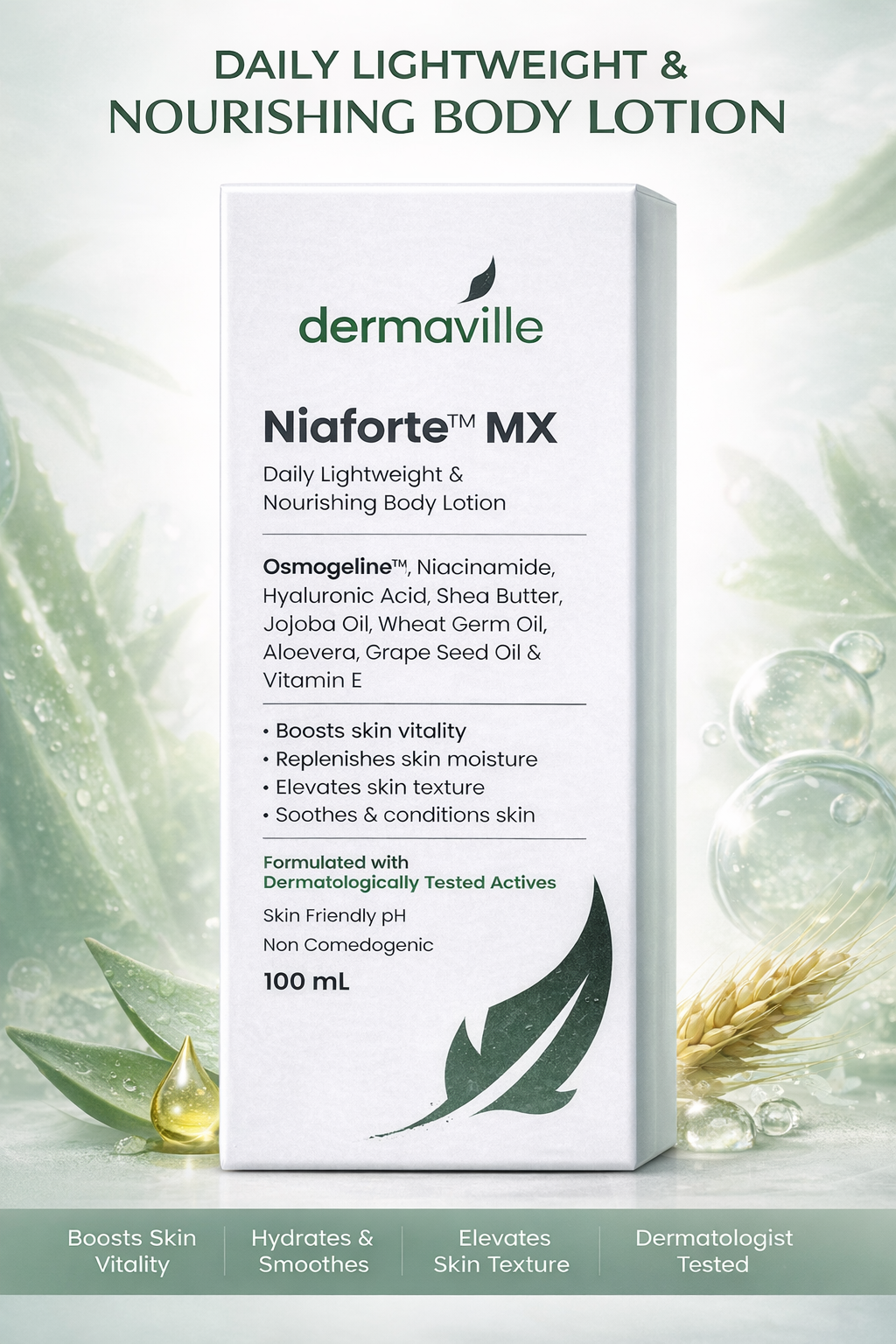 dermaville niaforte™™ mx daily lightweight & nourishing body lotion  shea butter – 100 ml