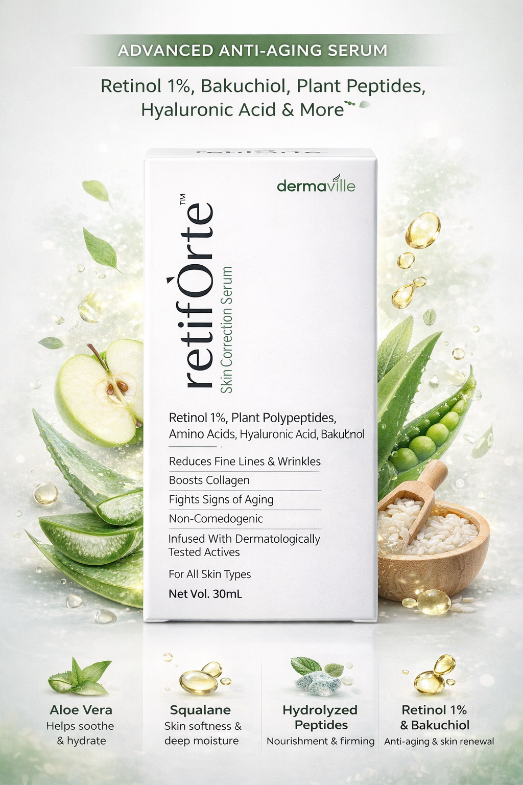 retif orte™ skin correction serum – retinol, bakuchiol & peptides (30ml)