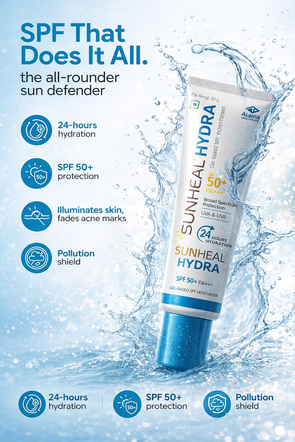 sunheal hydra sunscreen lotion spf 50+ pa+++ | 24hr hydration | uva/uvb protection | non-comedogenic | all skin types