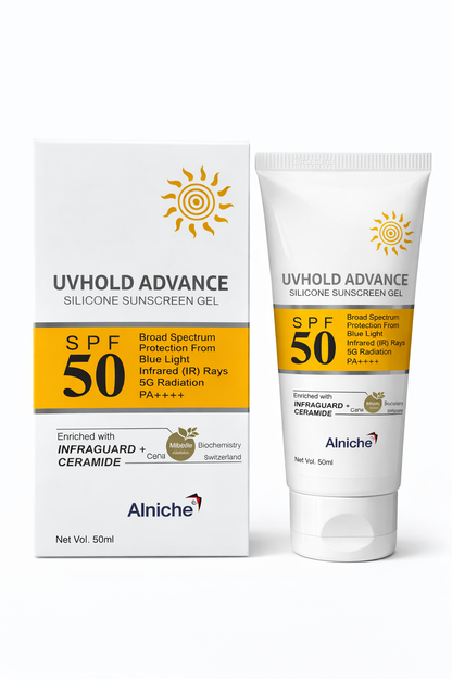 UVHold Advance Silicone Sunscreen Gel SPF 50 PA++++ | Broad Spectrum UV, Blue Light & IR Protection | Lightweight Non-Greasy | 50ml