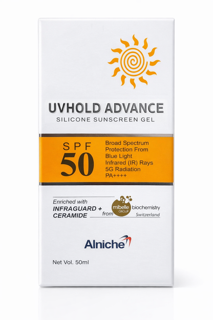 UVHold Advance Silicone Sunscreen Gel SPF 50 PA++++ | Broad Spectrum UV, Blue Light & IR Protection | Lightweight Non-Greasy | 50ml