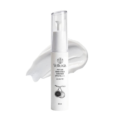 Post Sun Derma Shield Sunscreen SPF 50 PA++++ with Hyaluronic Complex & Vitamin E – 50 ml