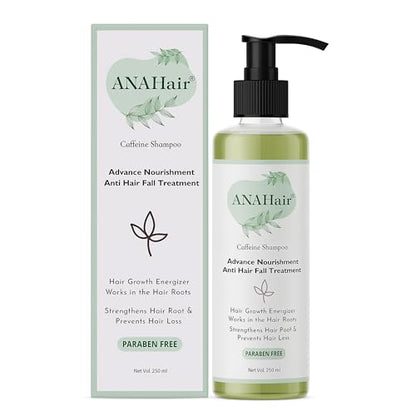 ANAHair Caffeine Shampoo – Anti Hair Fall & Hair Growth Energizer | Strengthens Roots | Paraben-Free (250ml)