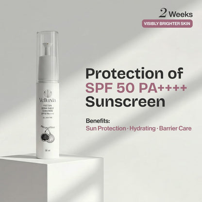 Post Sun Derma Shield Sunscreen SPF 50 PA++++ with Hyaluronic Complex & Vitamin E – 50 ml