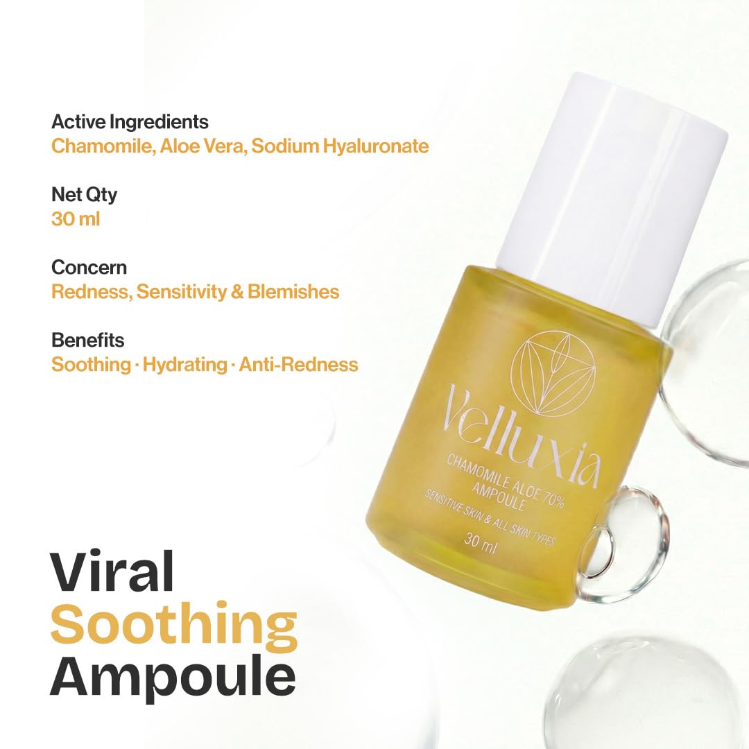 chamomile aloe 70% ampoule face serum for sensitive skin, hydration & redness care – 30 ml