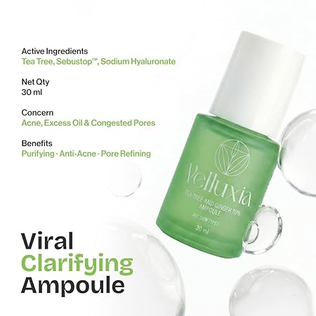 tea tree & ginger 70% ampoule face serum for acne, oil control & pore refining – 30 ml
