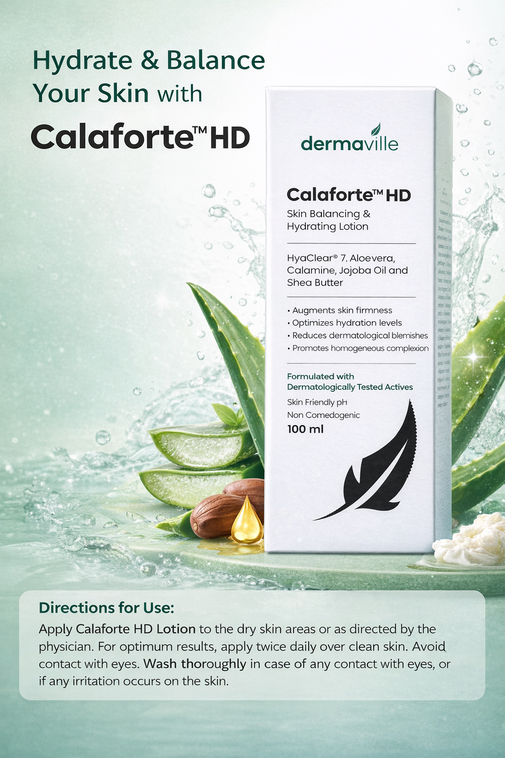 calaforte™ hd skin balancing & hydrating lotion with hyaclear® 7, calamine & shea butter – 100 ml