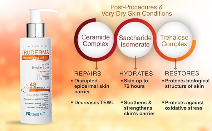 truderma moisturizing lotion | intense emollient care | 48-hour hydration | ceramide complex | fragrance-free | 50ml
