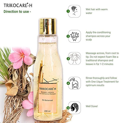 TRIKOCARE-H Hair Fall Control Shampoo with Balsamic-Vetiveria & Aloe Vera – 200ml | pH Balanced & Paraben-Free