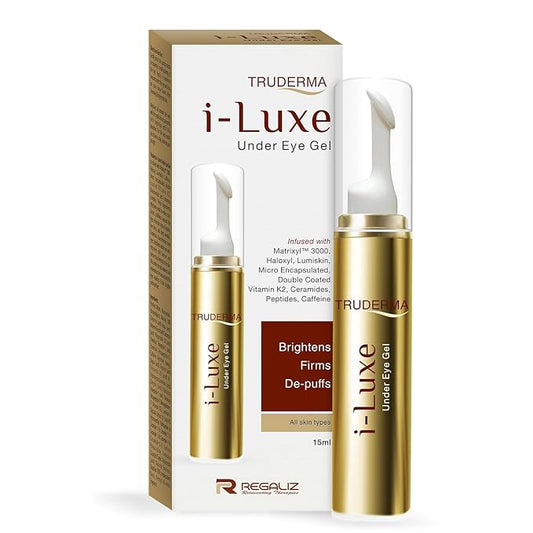 Truderma i-Luxe Under Eye Gel | Brightens, Firms & De-Puffs | Matrixyl 3000, Haloxyl, Vitamin K2 & Ceramides | 15ml
