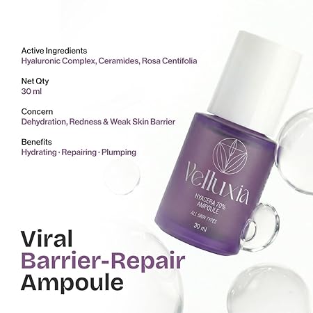 hycera 70% ampoule face serum with hyaluronic complex & ceramides for barrier repair & deep hydration – 30 ml