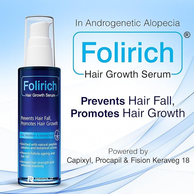 Folirich Hair Growth Serum | With Peptides, Biochanin A & Botanical Extracts | Prevents Hair Fall | Promotes Hair Growth | 125ml | Alcohol-Free | Dermatologically Tested