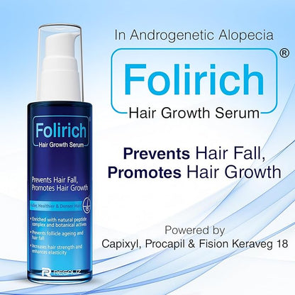 Folirich Hair Growth Serum | With Peptides, Biochanin A & Botanical Extracts | Prevents Hair Fall | Promotes Hair Growth | 125ml | Alcohol-Free | Dermatologically Tested