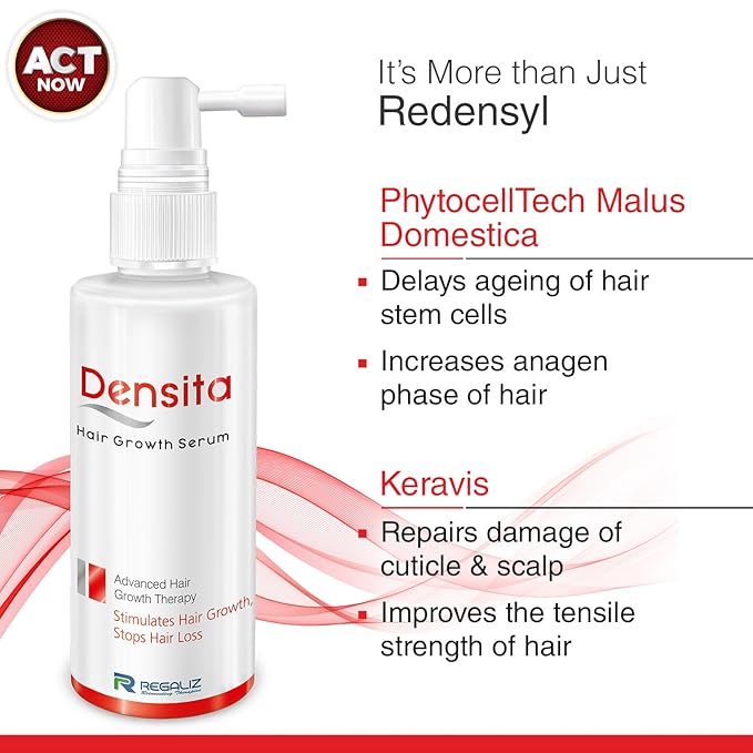 densita hair growth serum with redensyl, apple stem cells & keravis | advanced hair regrowth therapy | 60ml with spray pump