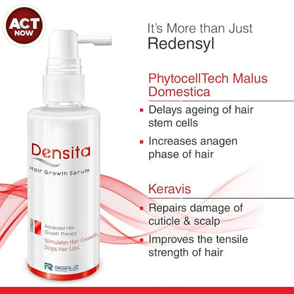 Densita Hair Growth Serum with Redensyl, Apple Stem Cells & Keravis | Advanced Hair Regrowth Therapy | 60ml with Spray Pump