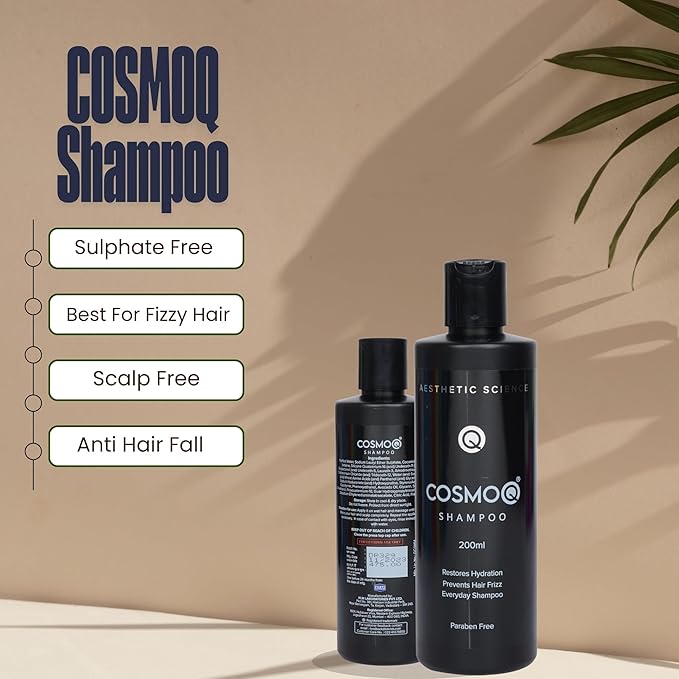 cosmoq shampoo by aesthetic science – hydrating & frizz-control everyday shampoo | 200ml | paraben-free