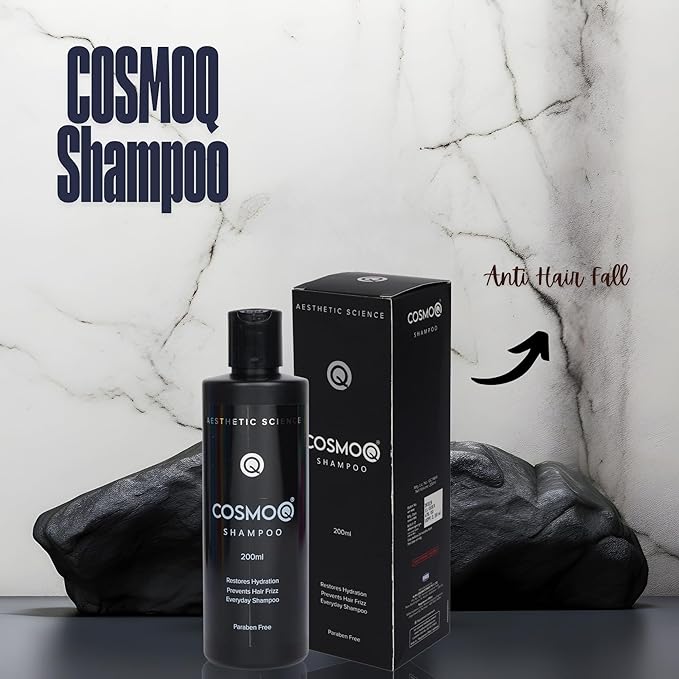 cosmoq shampoo by aesthetic science – hydrating & frizz-control everyday shampoo | 200ml | paraben-free