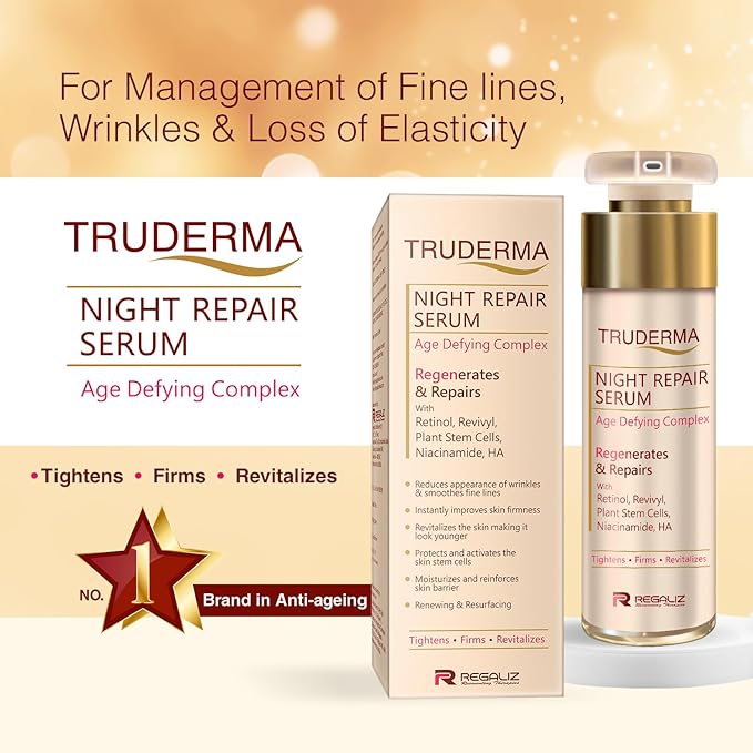 truderma night repair serum | age defying complex | retinol, revivyl, stem cells, niacinamide & ha | 50ml