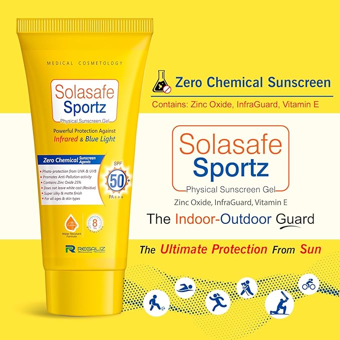 Solasafe Sportz Physical Sunscreen Gel SPF 50+ – Powerful Protection Against Infrared & Blue Light