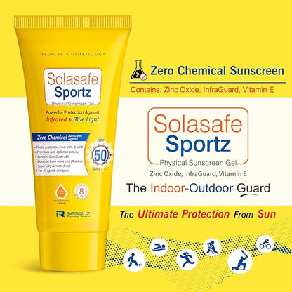 Solasafe Sportz Physical Sunscreen Gel SPF 50+ – Powerful Protection Against Infrared & Blue Light
