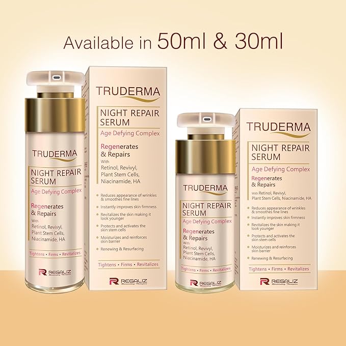 truderma night repair serum | age defying complex | retinol, revivyl, stem cells, niacinamide & ha | 50ml