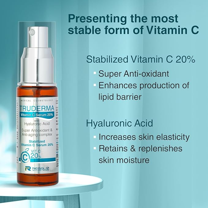 Truderma Vitamin C Serum 20% | With Hyaluronic Acid | Brightening & Anti-Aging Serum | Dermatologically Tested | 30ml