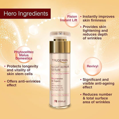 Truderma Night Repair Serum | Age Defying Complex | Retinol, Revivyl, Stem Cells, Niacinamide & HA | 50ml