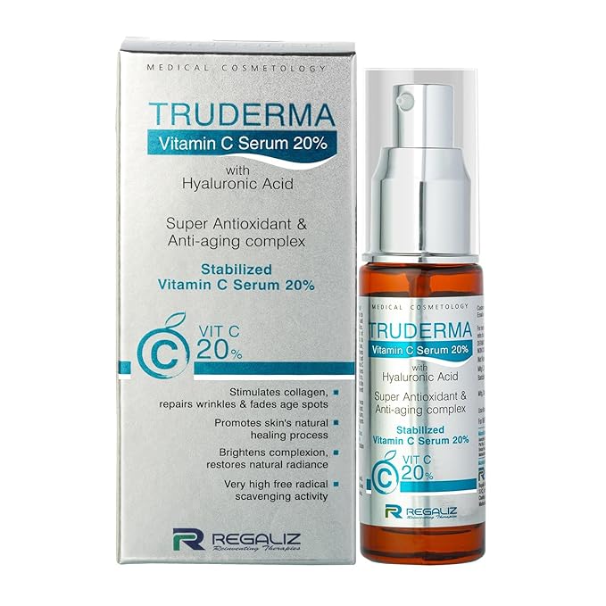 truderma vitamin c serum 20% | with hyaluronic acid | brightening & anti-aging serum | dermatologically tested | 30ml