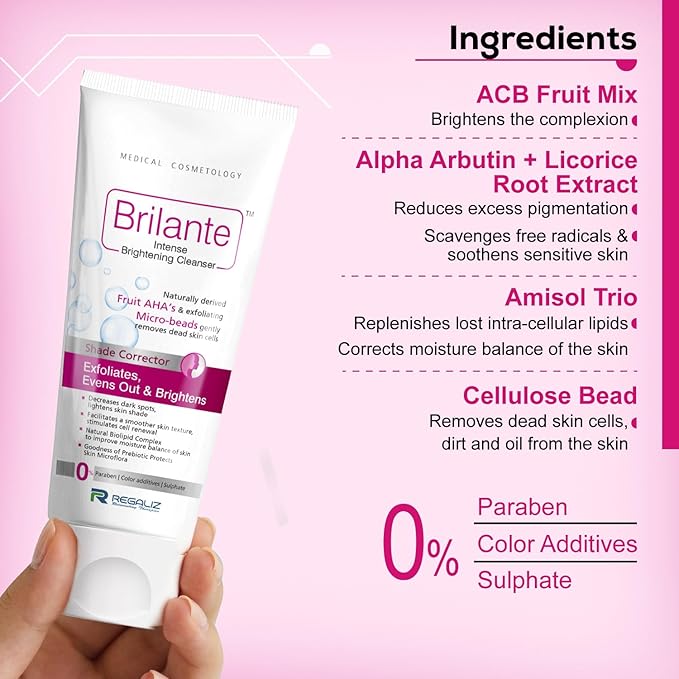 brilante intense brightening cleanser – gentle exfoliation with fruit ahas & micro-beads