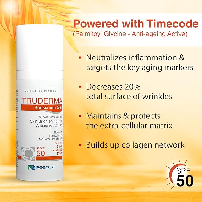 Truderma Sunscreen Gel SPF 50 | Broad Spectrum PA+++ | Silicone-Based, Non-Greasy, Matte Finish | Brightening & Anti-Aging Formula | 50g
