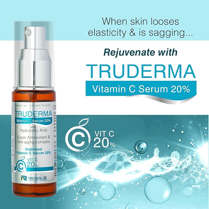 Truderma Vitamin C Serum 20% | With Hyaluronic Acid | Brightening & Anti-Aging Serum | Dermatologically Tested | 30ml