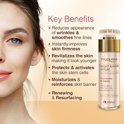 Truderma Night Repair Serum | Age Defying Complex | Retinol, Revivyl, Stem Cells, Niacinamide & HA | 50ml