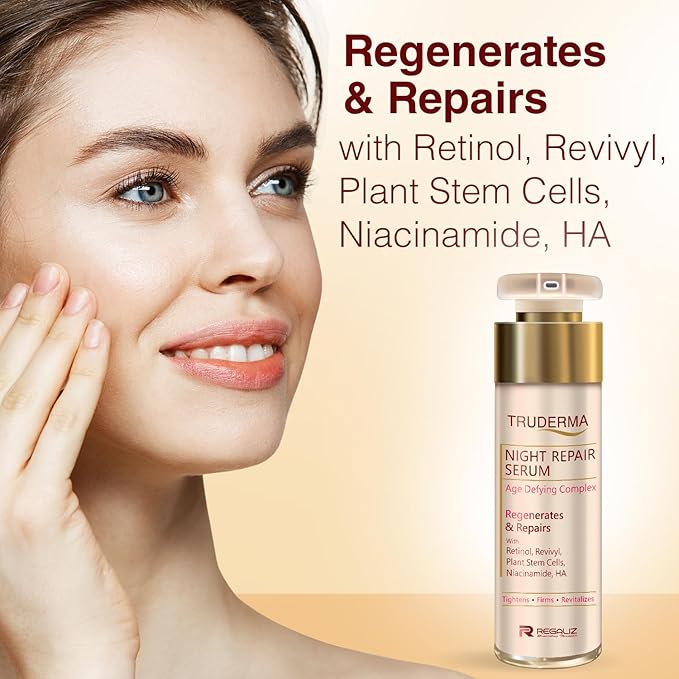 truderma night repair serum | age defying complex | retinol, revivyl, stem cells, niacinamide & ha | 50ml