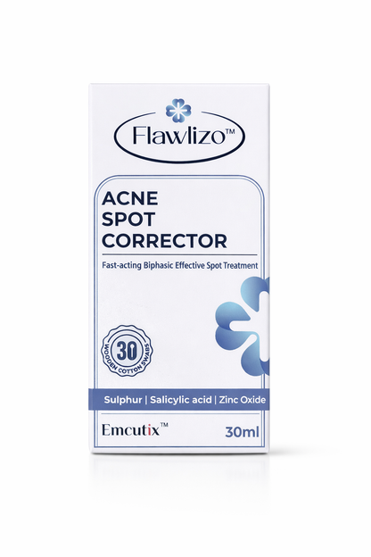Flawlizo Acne Spot Corrector | Fast-Acting Biphasic Treatment with Sulphur & Salicylic Acid | 30ml
