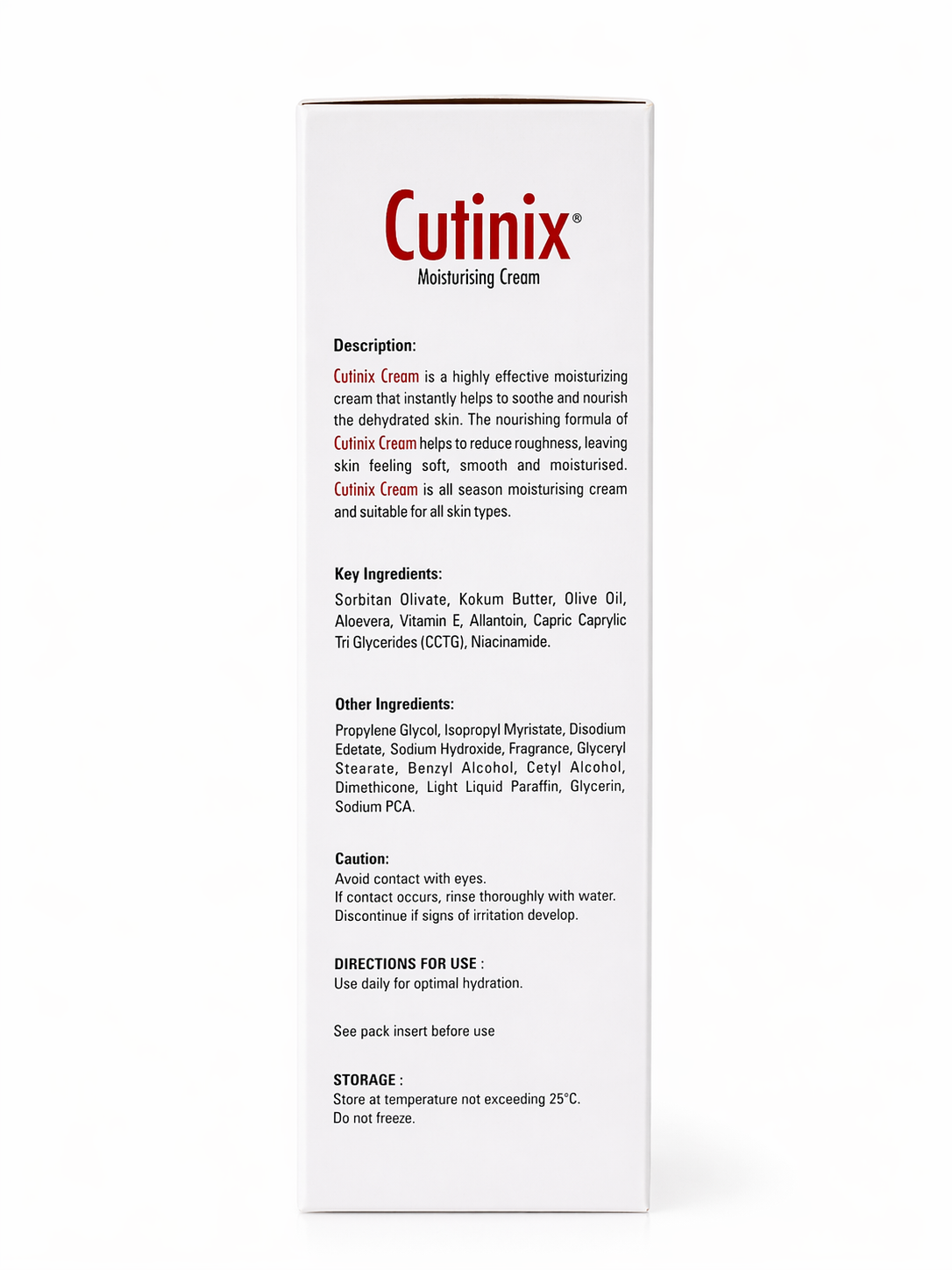 cutinix moisturising cream 100g | intensive hydration cream | non-greasy, non-comedogenic | paraben-free daily moisturizer