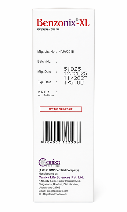 Benzonix-XL | 5% Benzoyl Peroxide Gel Wash | Topical Acne Treatment – 100g