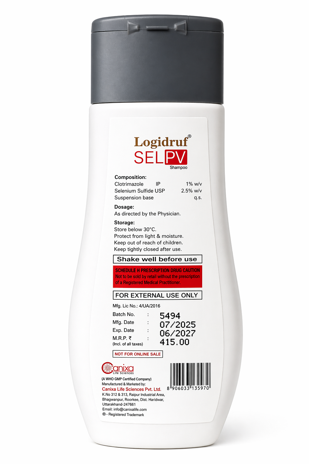 logidruf sel pv anti-dandruff shampoo (clotrimazole & selenium sulfide) – scalp infection & flake control | 100ml
