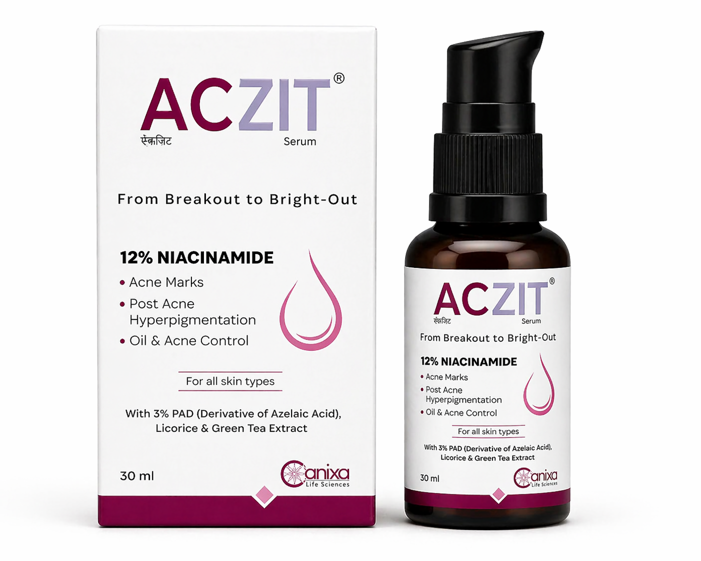 aczit niacinamide serum 12% – acne marks, oil control & skin brightening | with pad, licorice & green tea | 30ml