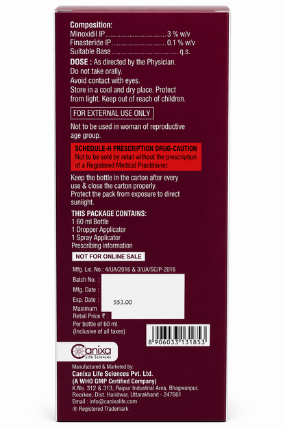 Curlz-F | 3% Minoxidil & 0.1% Finasteride Topical Solution with Lipids | 60ml