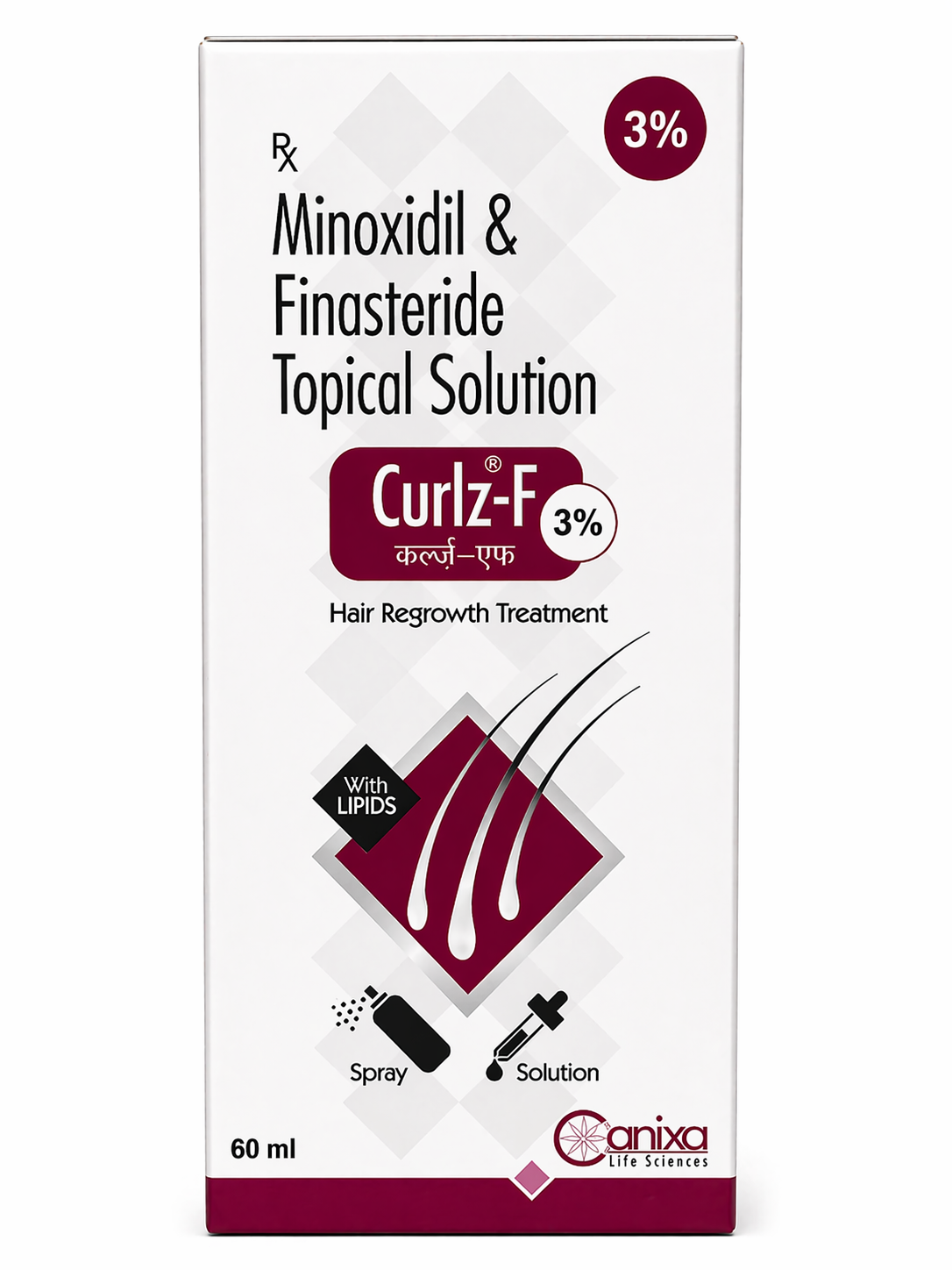 curlz-f | 3% minoxidil & 0.1% finasteride topical solution with lipids | 60ml