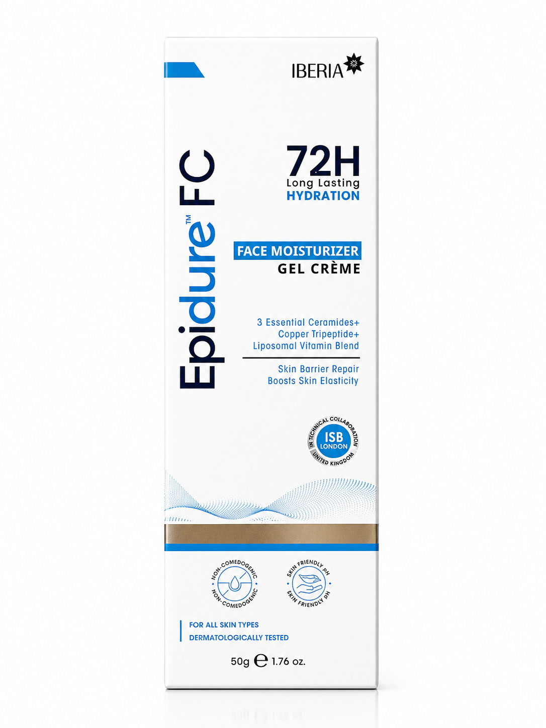 epidure fc face moisturizer gel crème | 72h hydration with ceramides, copper tripeptide & vitamin blend (50g)