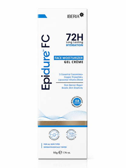 Epidure FC Face Moisturizer Gel Crème | 72H Hydration with Ceramides, Copper Tripeptide & Vitamin Blend (50g)