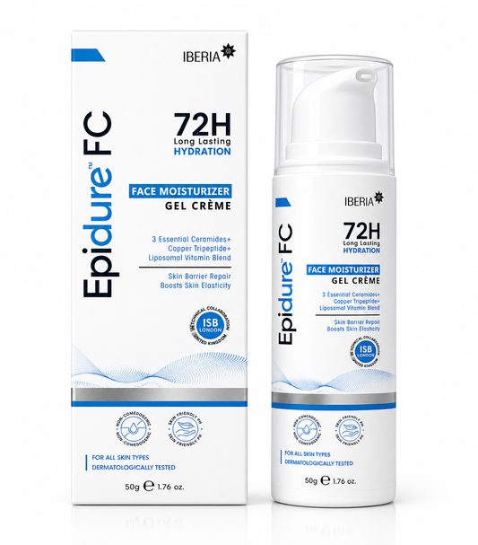 Epidure FC Face Moisturizer Gel Crème | 72H Hydration with Ceramides, Copper Tripeptide & Vitamin Blend (50g)