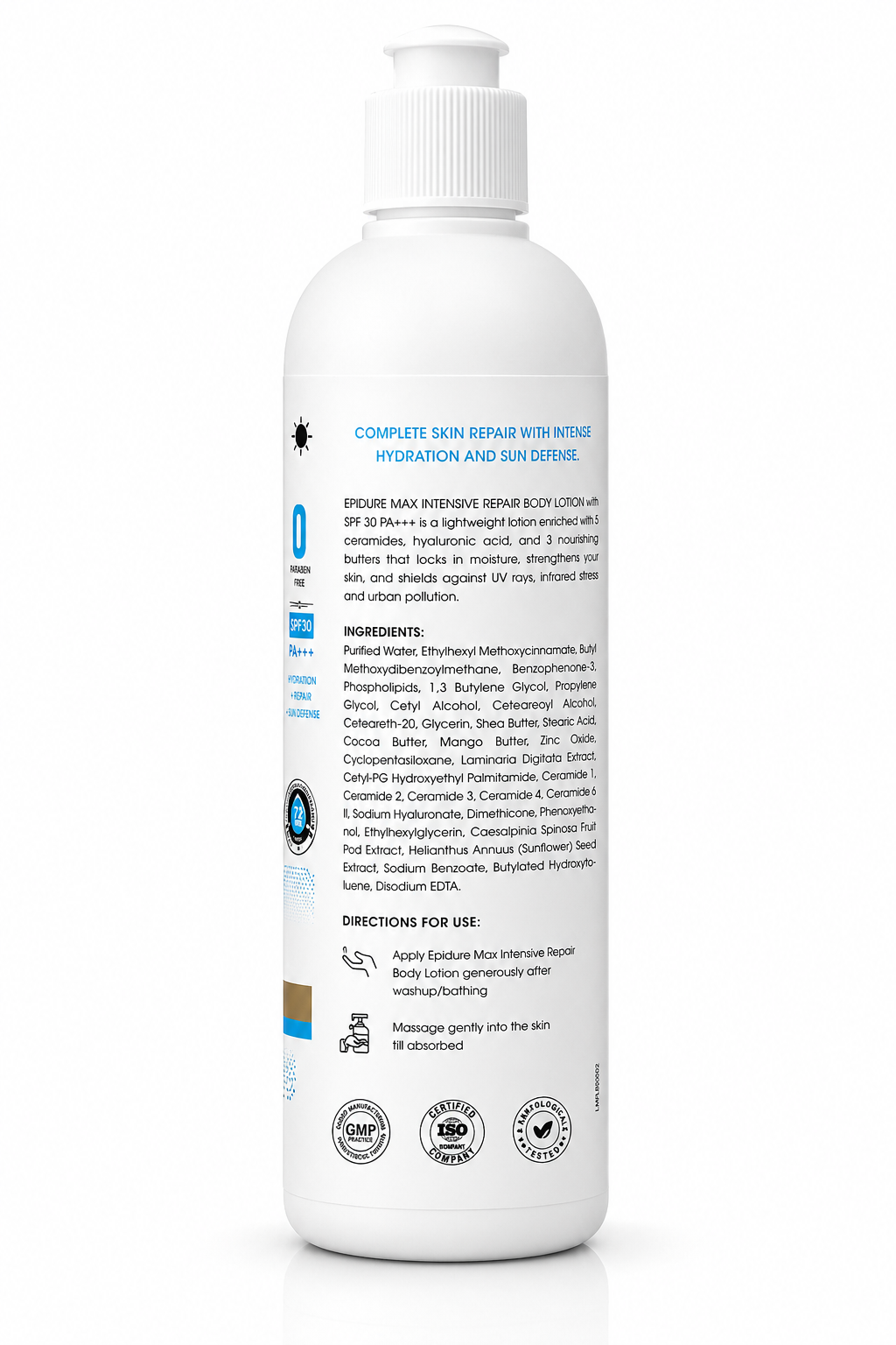 epidure max spf 30 pa+++ intensive repair body lotion | ceramides, hyaluronic acid & deep hydration (200ml)