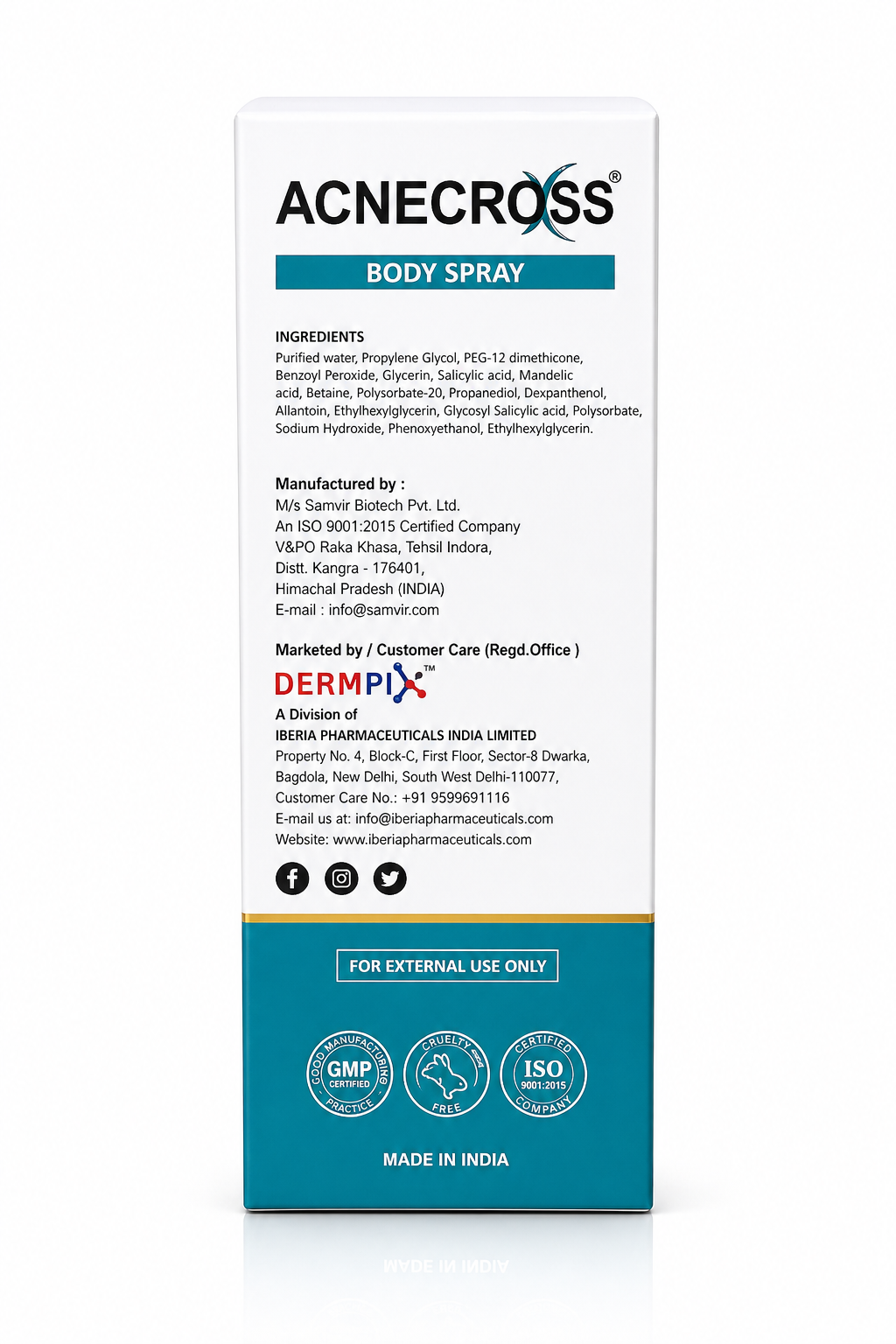 acnecross® acne control body spray | azelaic acid, salicylic acid, mandelic acid | 50ml