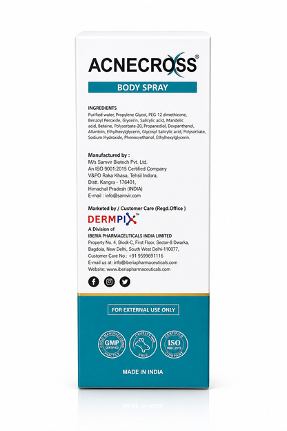ACNECROSS® Acne Control Body Spray | Azelaic Acid, Salicylic Acid, Mandelic Acid | 50ml